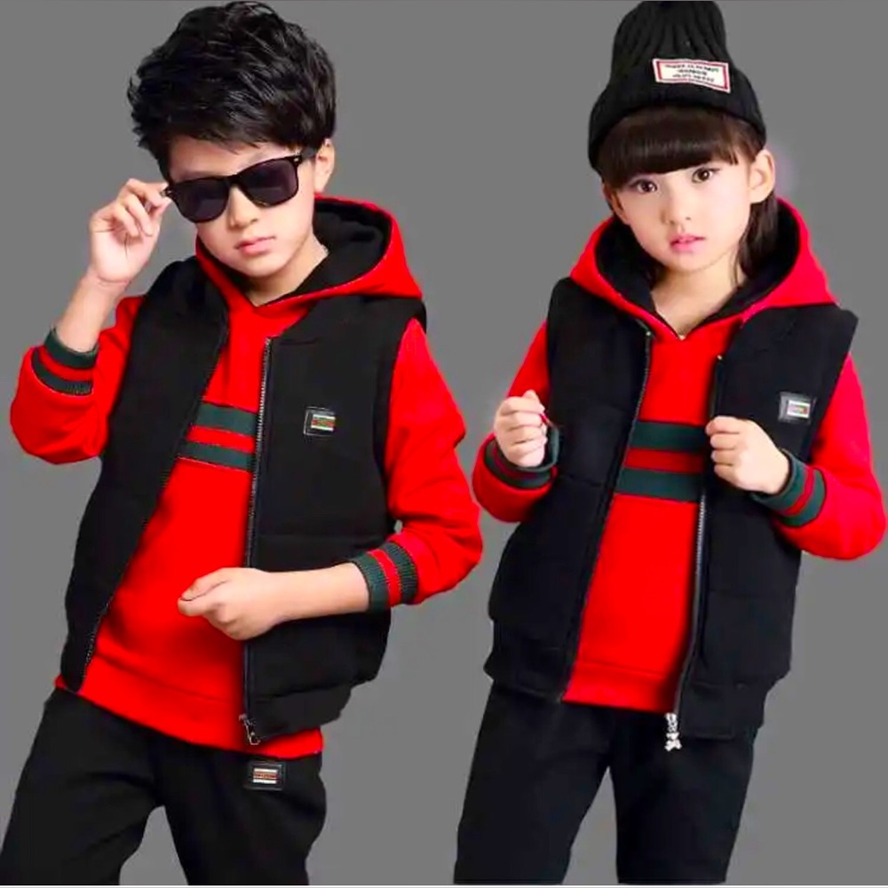 Boys girls fall winter warm clothing 3 pcs sweatshirt+pants+vest outfit uniform